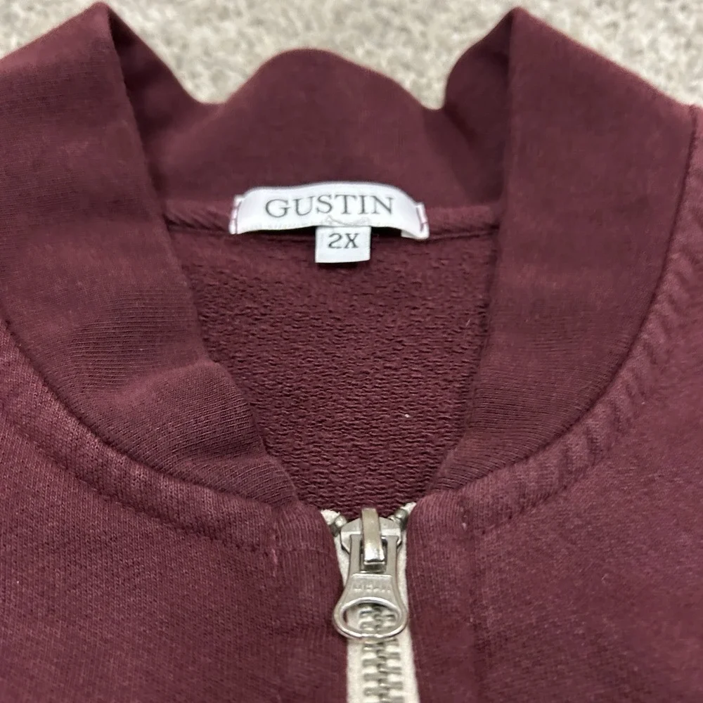 Gustin Full Zip Sweater Mens 2X Red Mock Neck Heavy‎ Weight Cotton
